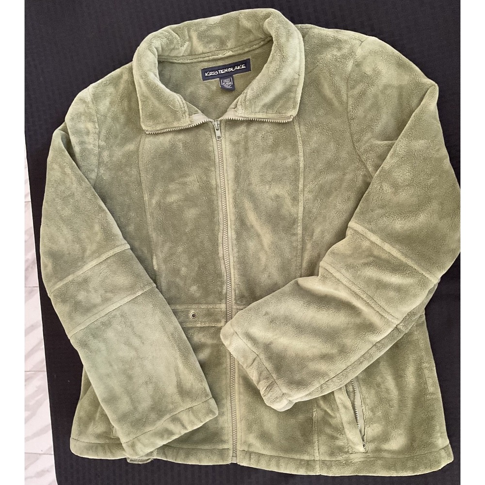 Kristen Blake Jacket Womens XL Sage Green Fleece Full Zip Soft Cozy Pockets Warm